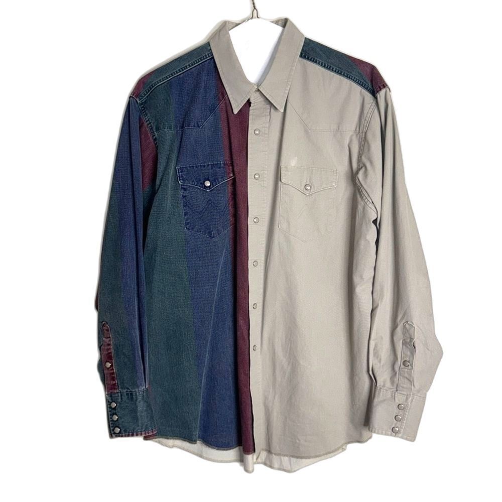 Vtg Wrangler 90s brushpopper western style color block button down shirt